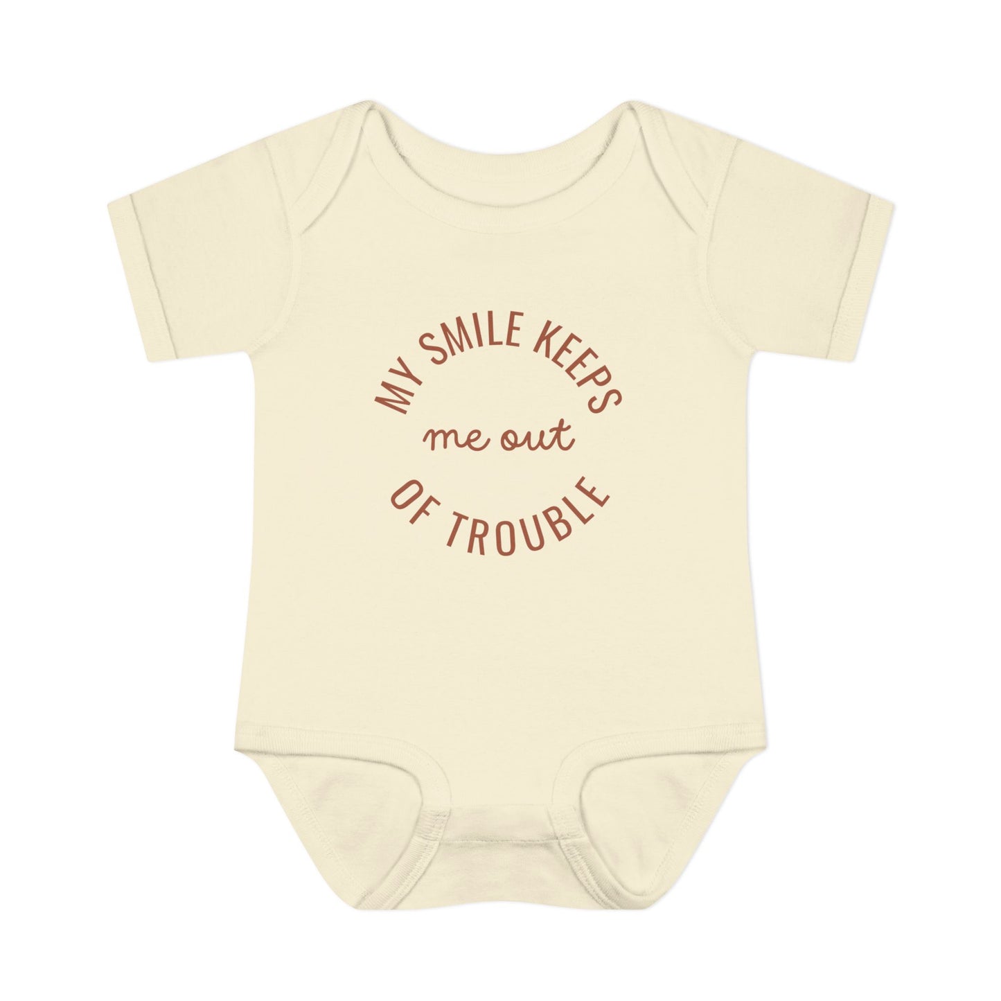 Infant Bodysuit - "My Smile Keeps Me Out Of Trouble" Cute Baby Onesie | Newborn Gift