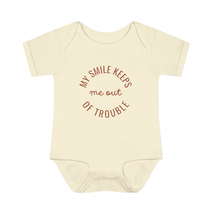 Infant Bodysuit - "My Smile Keeps Me Out Of Trouble" Cute Baby Onesie | Newborn Gift