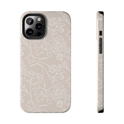 Neutral Floral Phone Case — Tough Rose Line Art Cover