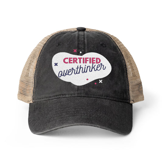 Certified Overthinker Hat — Washed Mesh-Back Ponytail Cap