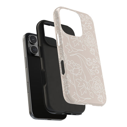 Neutral Floral Phone Case — Tough Rose Line Art Cover