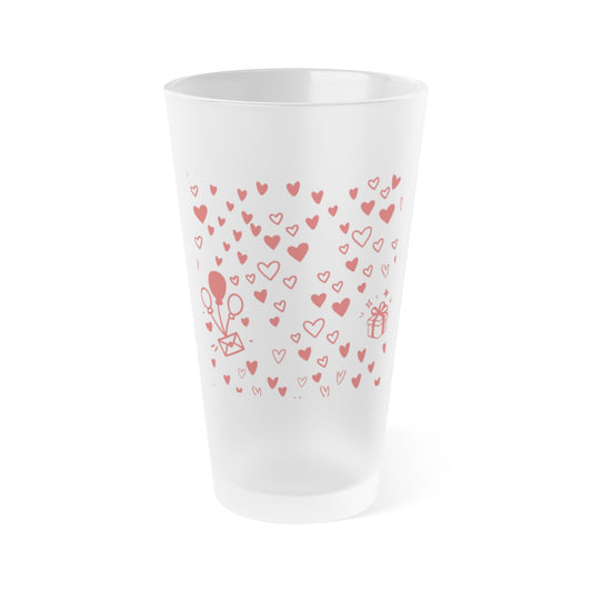 DriftKind Heart Glass — Frosted Pink Valentine Pint Cup