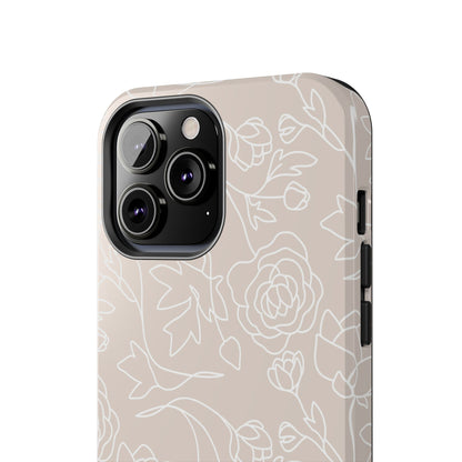 Neutral Floral Phone Case — Tough Rose Line Art Cover