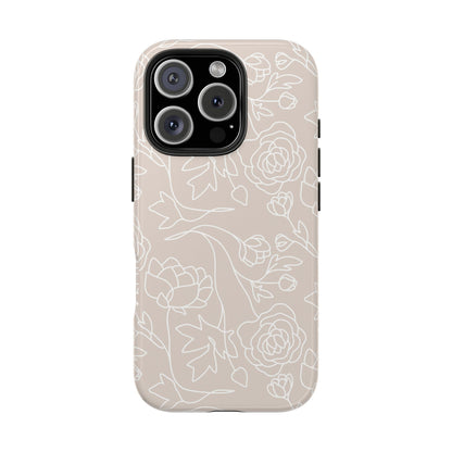 Neutral Floral Phone Case — Tough Rose Line Art Cover