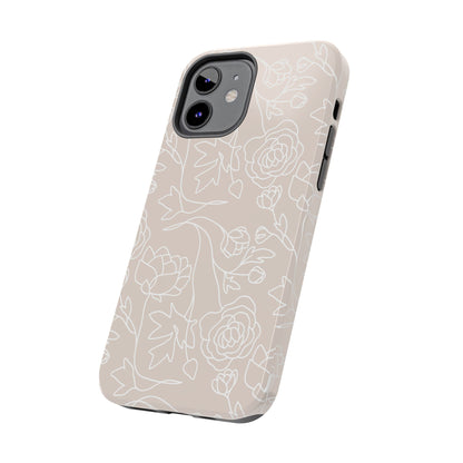 Neutral Floral Phone Case — Tough Rose Line Art Cover
