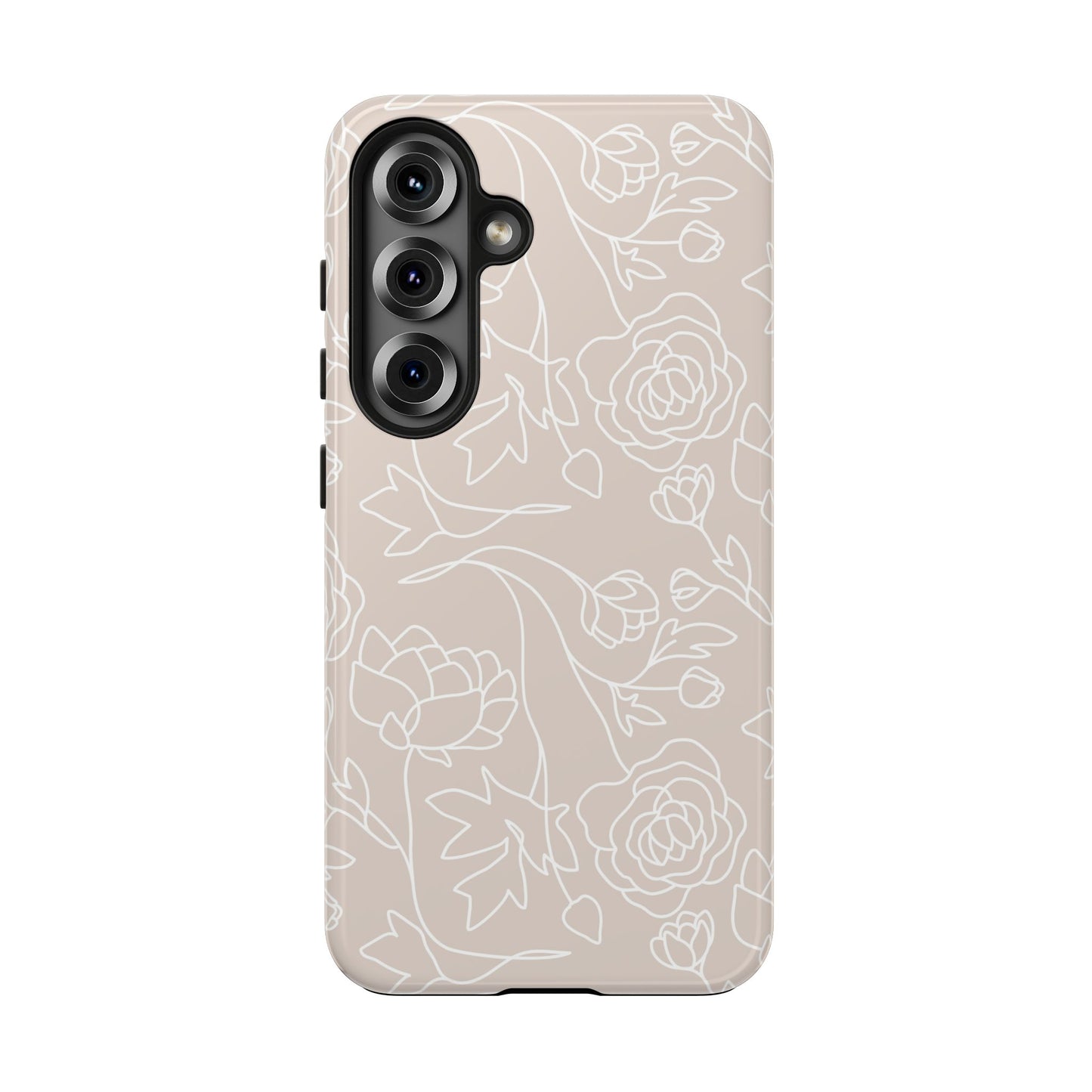 Neutral Floral Phone Case — Tough Rose Line Art Cover
