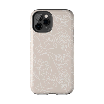 Neutral Floral Phone Case — Tough Rose Line Art Cover