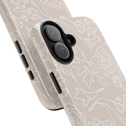 Neutral Floral Phone Case — Tough Rose Line Art Cover