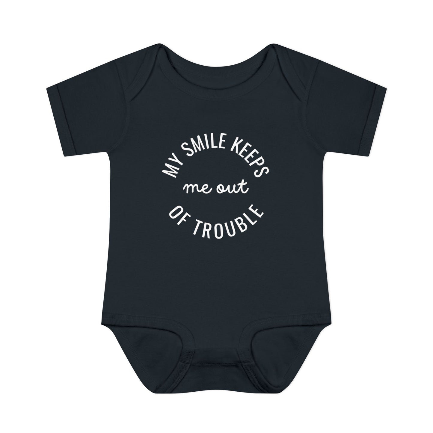 Infant Bodysuit - "My Smile Keeps Me Out Of Trouble" Cute Baby Onesie | Newborn Gift