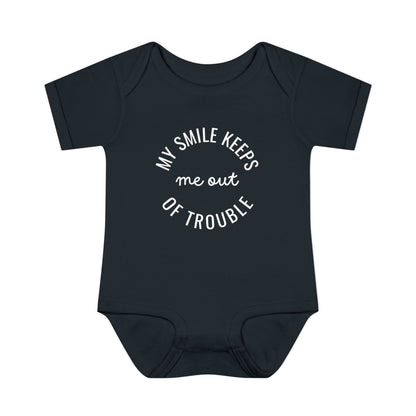 Infant Bodysuit - "My Smile Keeps Me Out Of Trouble" Cute Baby Onesie | Newborn Gift