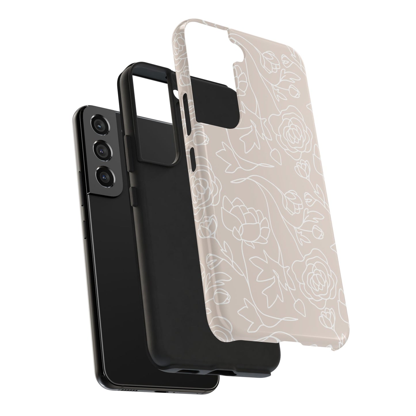 Neutral Floral Phone Case — Tough Rose Line Art Cover