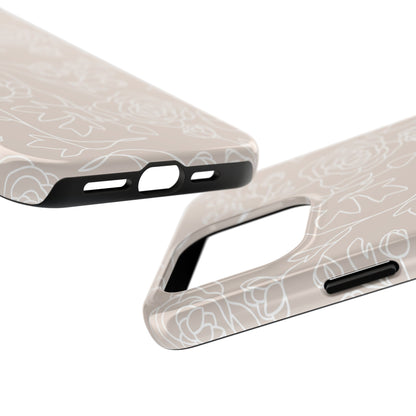 Neutral Floral Phone Case — Tough Rose Line Art Cover
