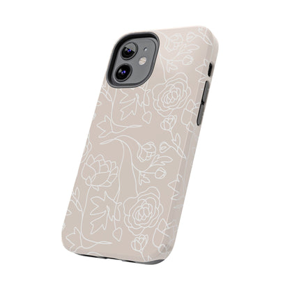 Neutral Floral Phone Case — Tough Rose Line Art Cover