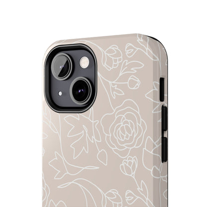 Neutral Floral Phone Case — Tough Rose Line Art Cover
