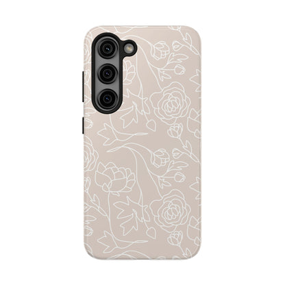 Neutral Floral Phone Case — Tough Rose Line Art Cover
