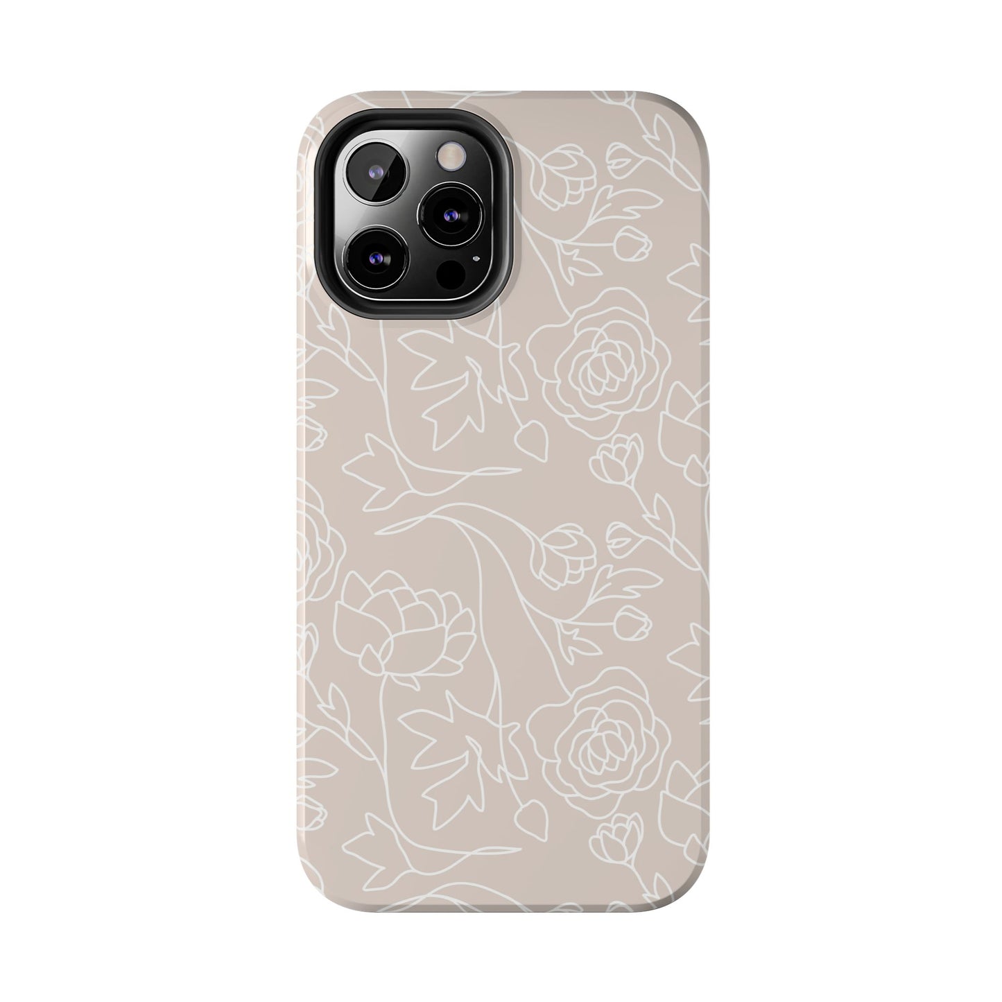 Neutral Floral Phone Case — Tough Rose Line Art Cover