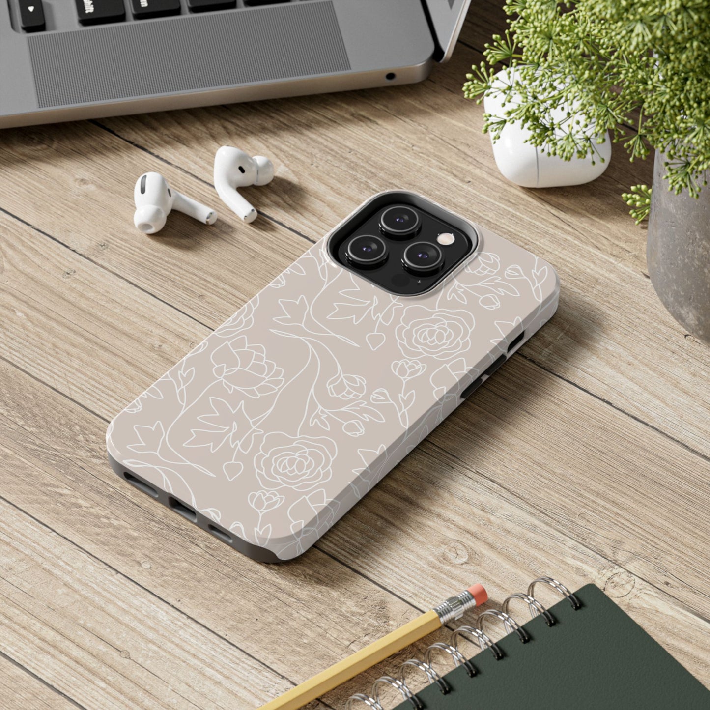 Neutral Floral Phone Case — Tough Rose Line Art Cover