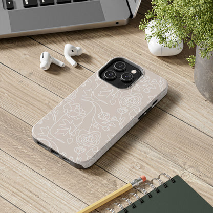 Neutral Floral Phone Case — Tough Rose Line Art Cover