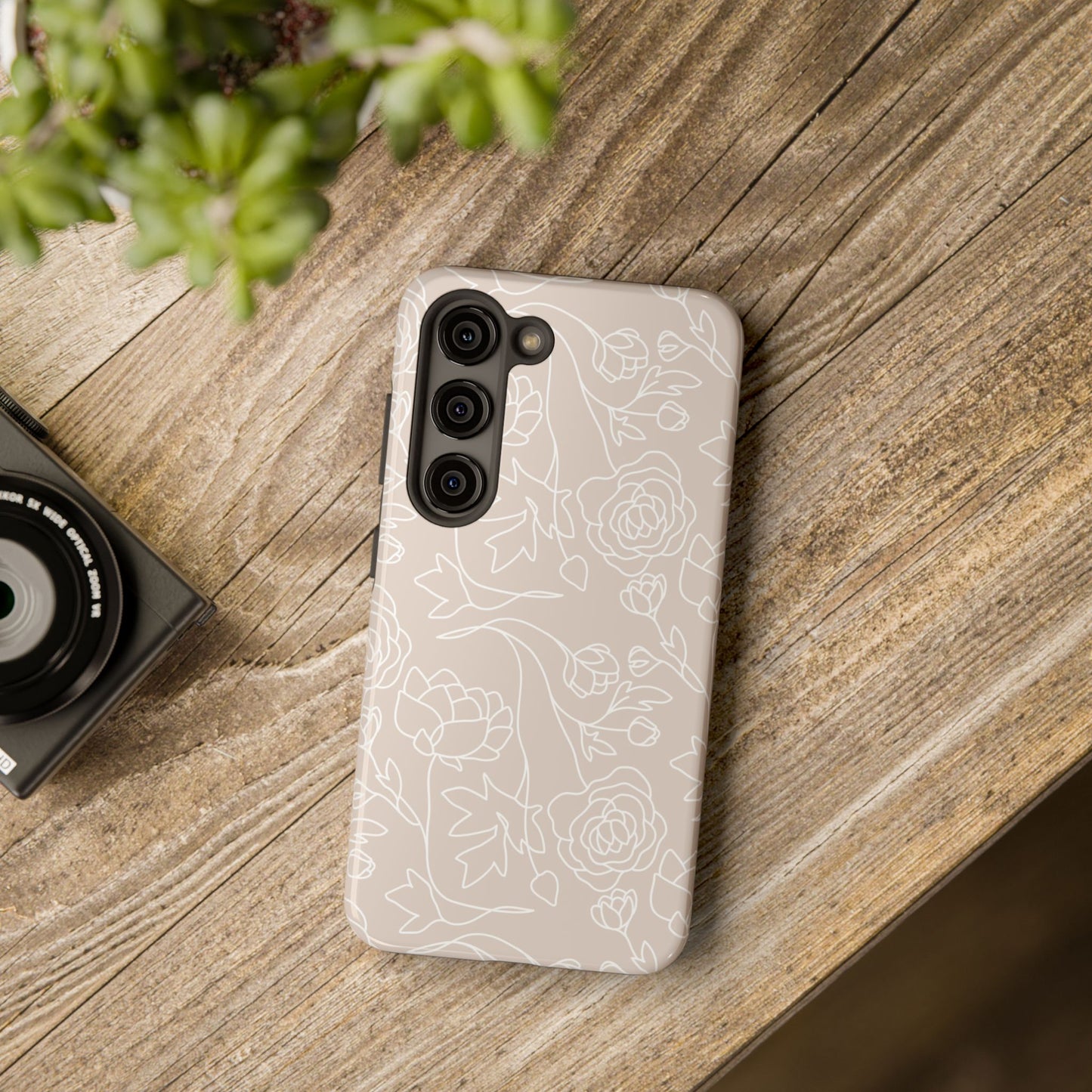 Neutral Floral Phone Case — Tough Rose Line Art Cover