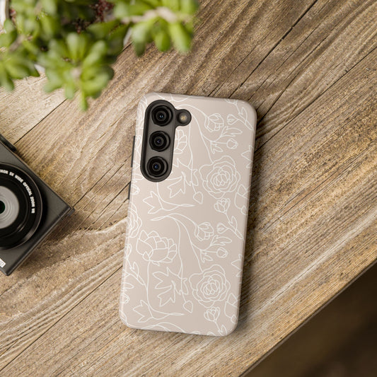 Neutral Floral Phone Case — Tough Rose Line Art Cover