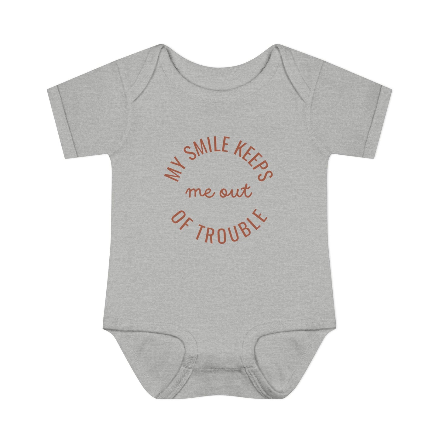 Infant Bodysuit - "My Smile Keeps Me Out Of Trouble" Cute Baby Onesie | Newborn Gift