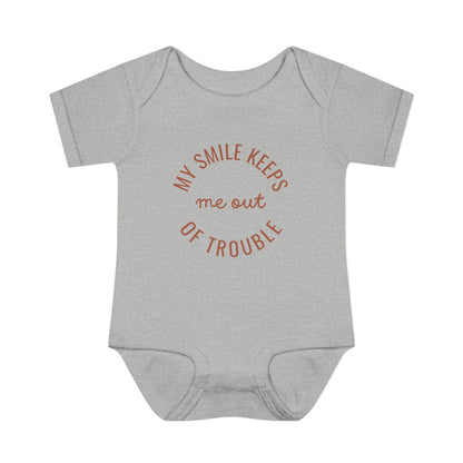 Infant Bodysuit - "My Smile Keeps Me Out Of Trouble" Cute Baby Onesie | Newborn Gift