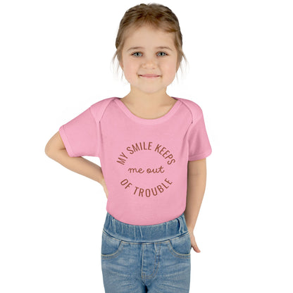Infant Bodysuit - "My Smile Keeps Me Out Of Trouble" Cute Baby Onesie | Newborn Gift