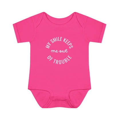 Infant Bodysuit - "My Smile Keeps Me Out Of Trouble" Cute Baby Onesie | Newborn Gift
