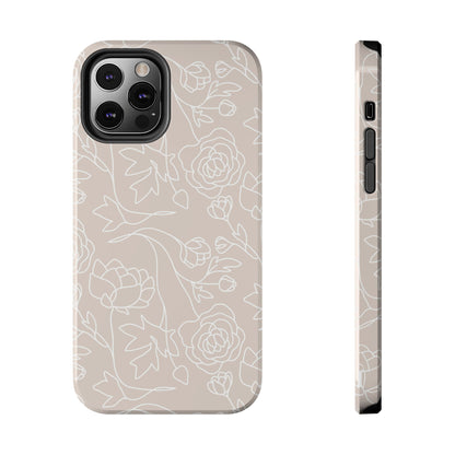 Neutral Floral Phone Case — Tough Rose Line Art Cover