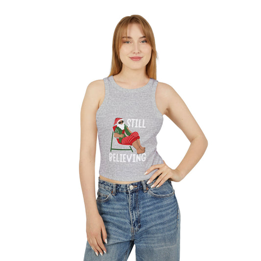 Still Believing Racer Tank — Christmas Elf Graphic Crop Top