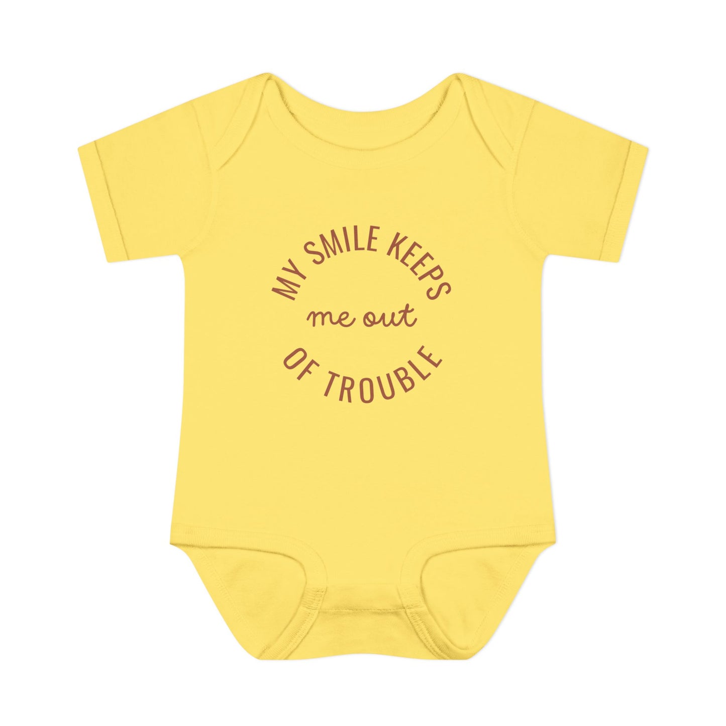 Infant Bodysuit - "My Smile Keeps Me Out Of Trouble" Cute Baby Onesie | Newborn Gift
