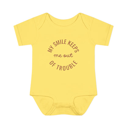 Infant Bodysuit - "My Smile Keeps Me Out Of Trouble" Cute Baby Onesie | Newborn Gift