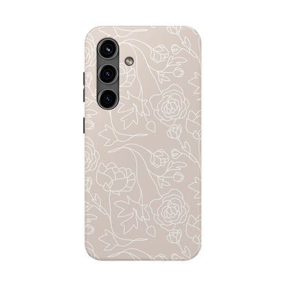 Neutral Floral Phone Case — Tough Rose Line Art Cover