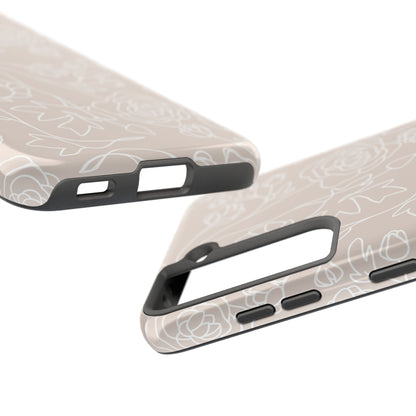 Neutral Floral Phone Case — Tough Rose Line Art Cover