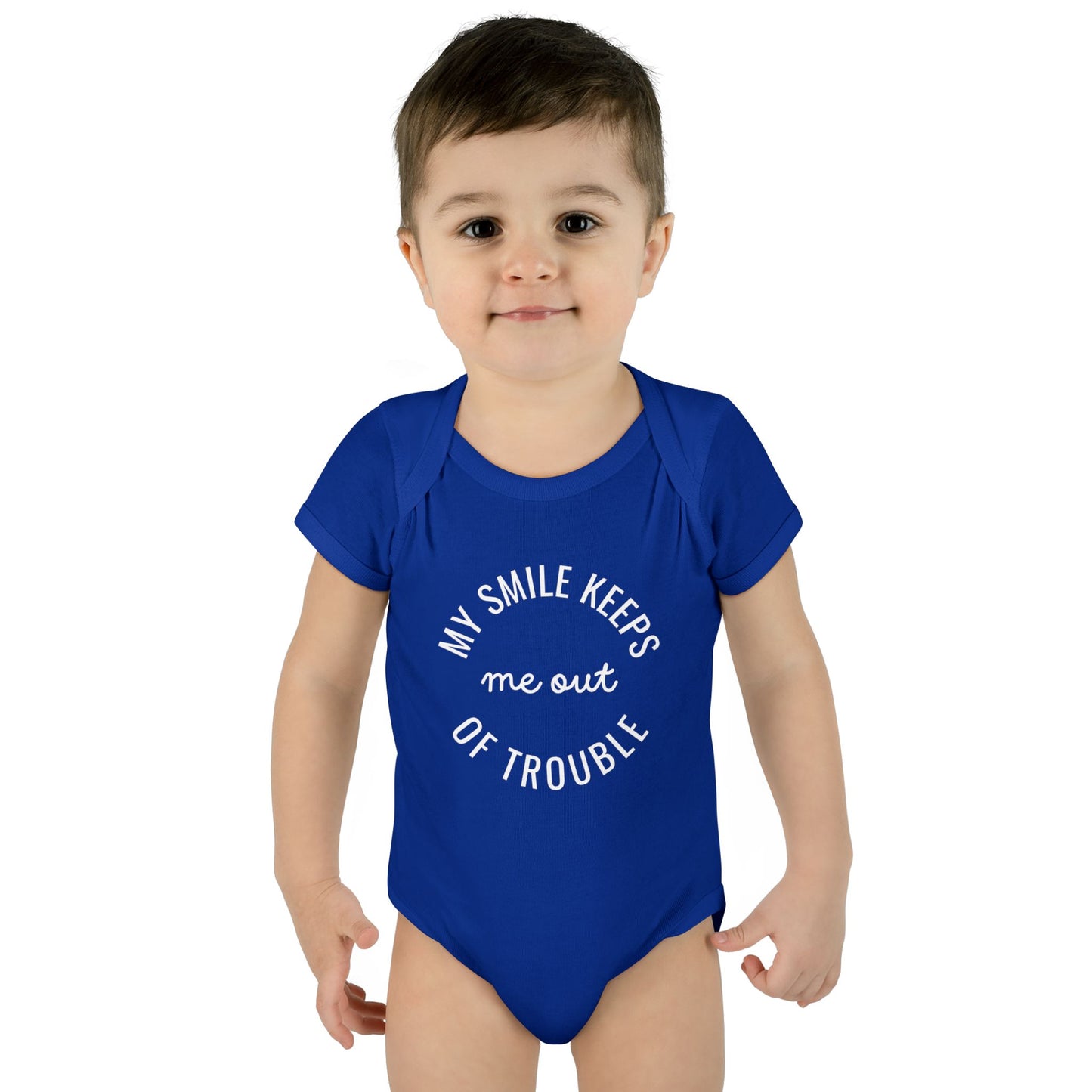 Infant Bodysuit - "My Smile Keeps Me Out Of Trouble" Cute Baby Onesie | Newborn Gift