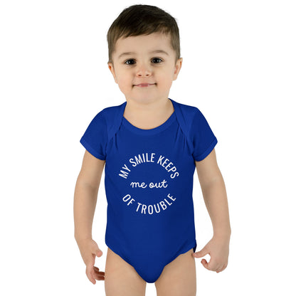 Infant Bodysuit - "My Smile Keeps Me Out Of Trouble" Cute Baby Onesie | Newborn Gift
