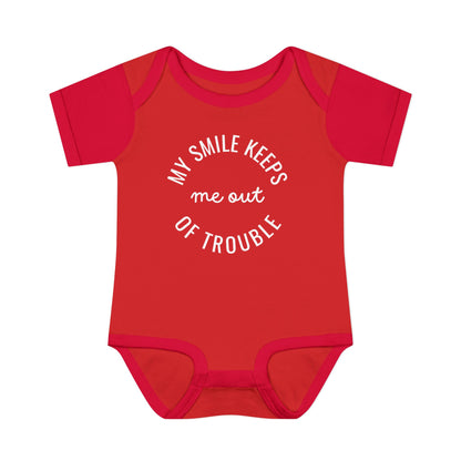 Infant Bodysuit - "My Smile Keeps Me Out Of Trouble" Cute Baby Onesie | Newborn Gift