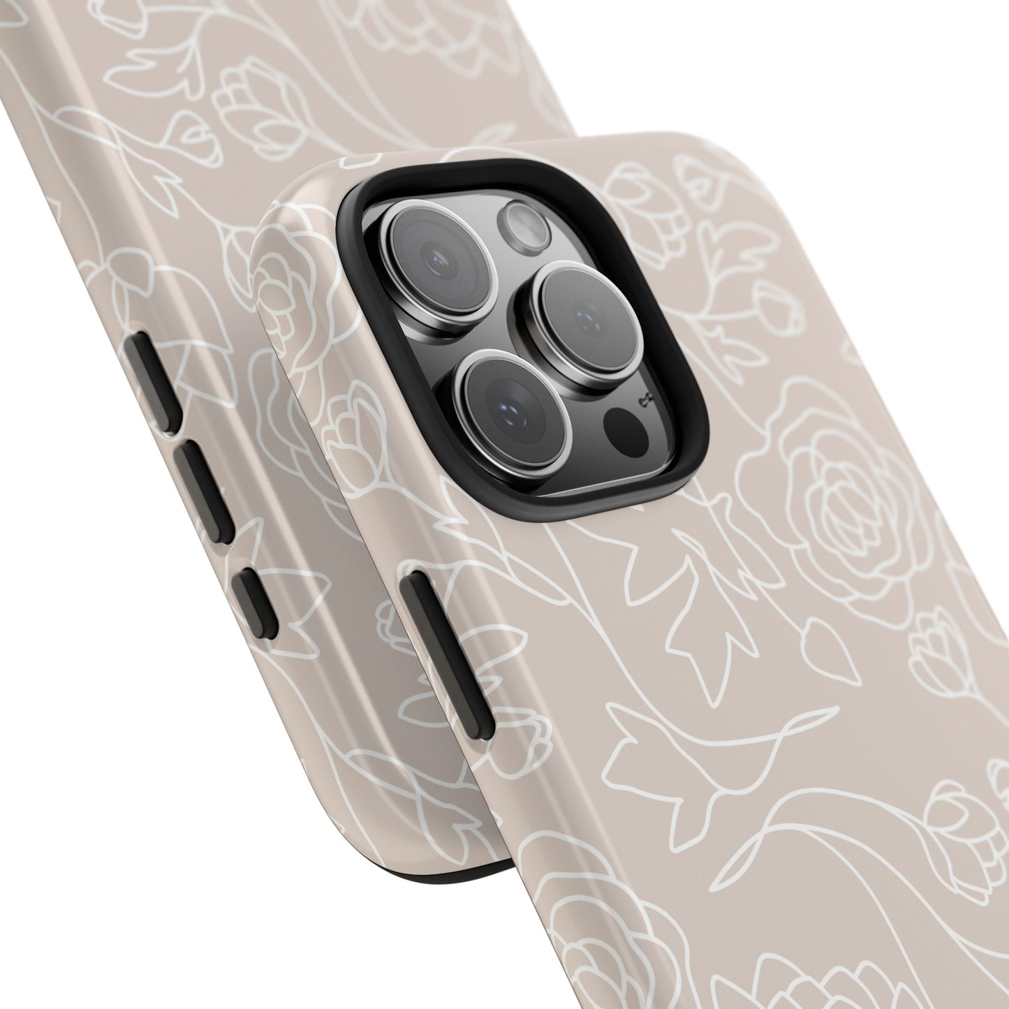 Neutral Floral Phone Case — Tough Rose Line Art Cover