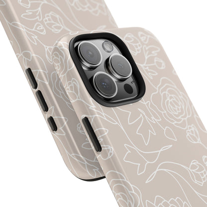 Neutral Floral Phone Case — Tough Rose Line Art Cover