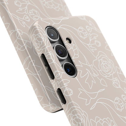 Neutral Floral Phone Case — Tough Rose Line Art Cover