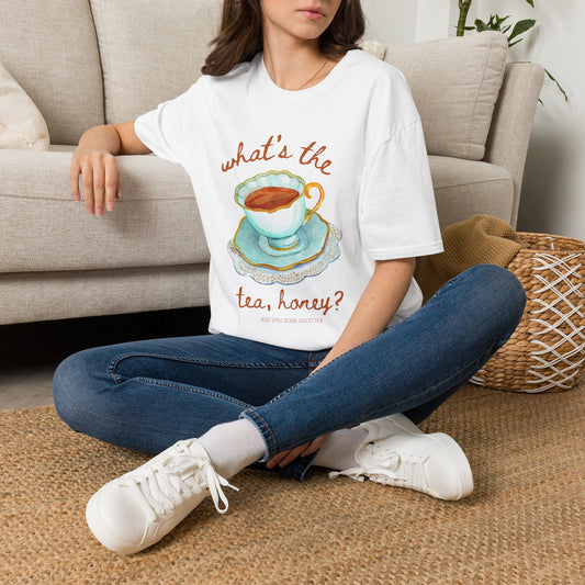 “What’s the Tea, Honey?” T-Shirt — Soft Aesthetic Cotton Tee