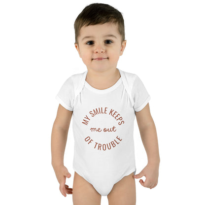Infant Bodysuit - "My Smile Keeps Me Out Of Trouble" Cute Baby Onesie | Newborn Gift