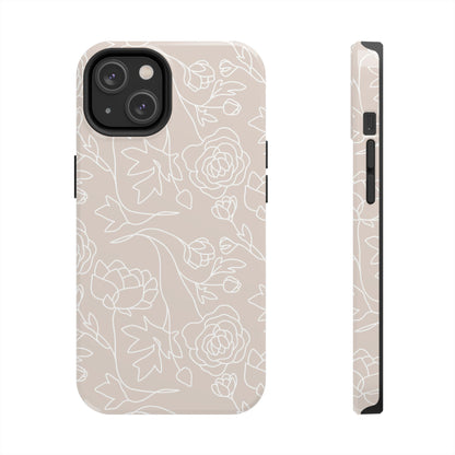 Neutral Floral Phone Case — Tough Rose Line Art Cover