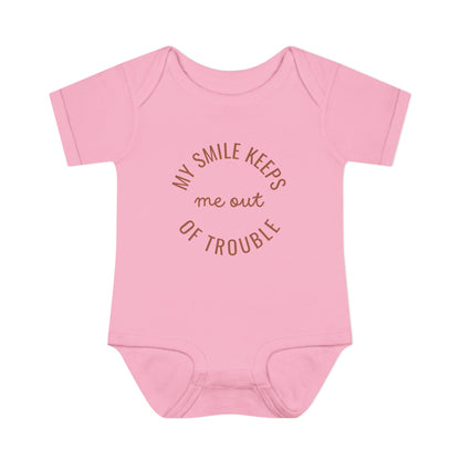 Infant Bodysuit - "My Smile Keeps Me Out Of Trouble" Cute Baby Onesie | Newborn Gift