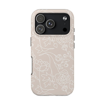 Neutral Floral Phone Case — Tough Rose Line Art Cover