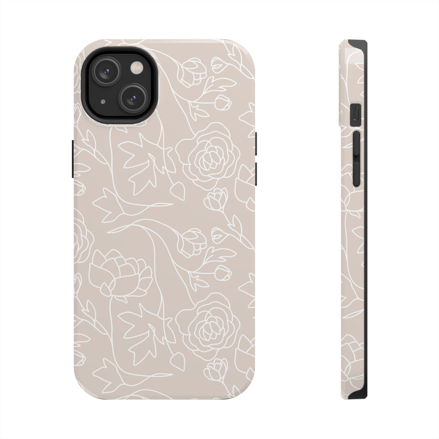 Neutral Floral Phone Case — Tough Rose Line Art Cover