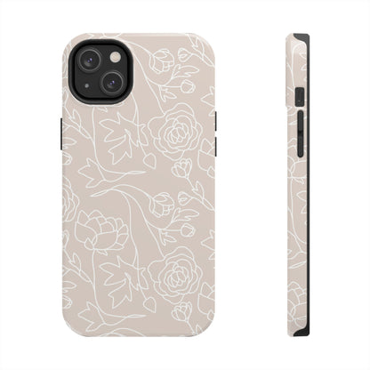 Neutral Floral Phone Case — Tough Rose Line Art Cover