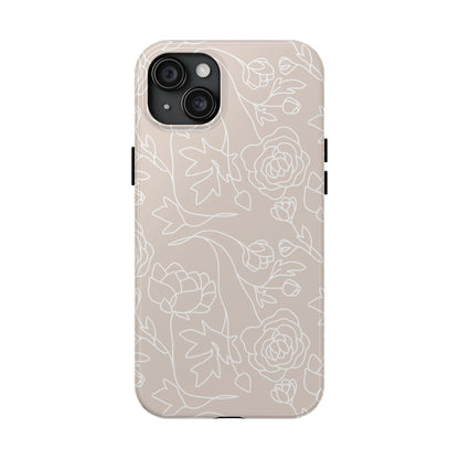 Neutral Floral Phone Case — Tough Rose Line Art Cover
