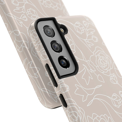 Neutral Floral Phone Case — Tough Rose Line Art Cover