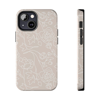 Neutral Floral Phone Case — Tough Rose Line Art Cover
